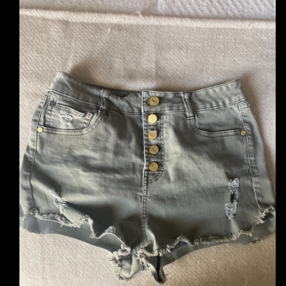 Refuge High Waisted Denim Shorts. Size: 8. Color: Jade.